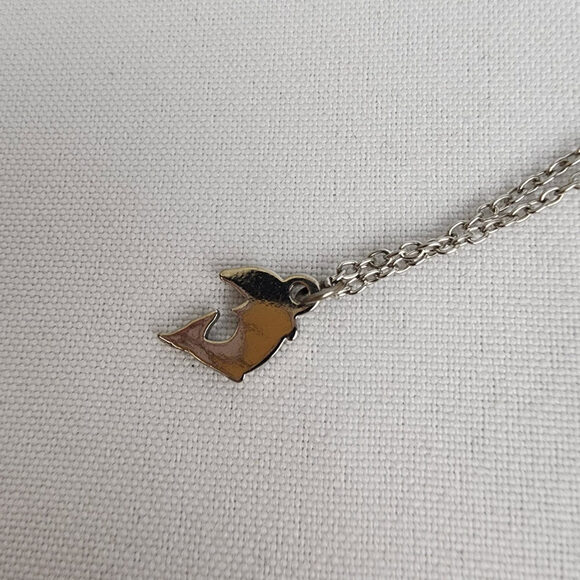 Vintage Silver Tone Blue Dolphin Pendant Chain Necklace - Picture 6 of 8